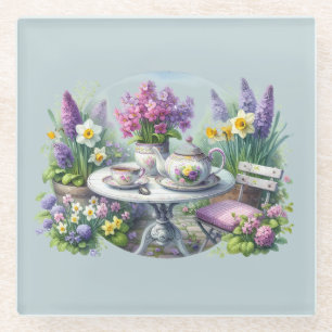 Antike Blumengesellschaft zum Tee im Garten Glasuntersetzer