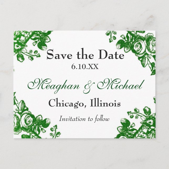 Antike Blumengrün Ankündigungspostkarte (Vorderseite)