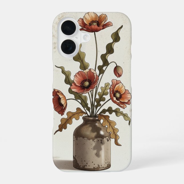 Antike Blumenkomposition mit Mohnblumen iPhone 16 Hülle (Rückseite)
