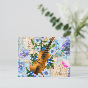 Antike Blumenmusik Violine Postkarte