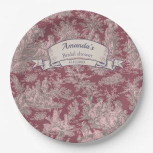 Antike Blumenmuster rote rosa Toile de Jouy Dusche Pappteller