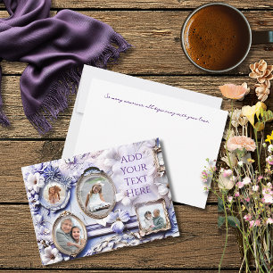 Antike Blumenrahmen-Collage mit sanftem Lavendel Feiertagskarte
