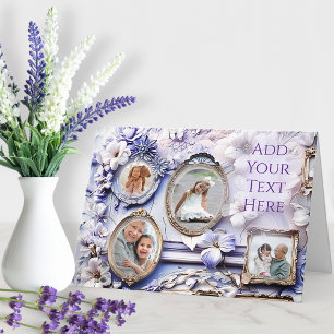 Antike Blumenrahmen-Collage mit sanftem Lavendel Feiertagskarte