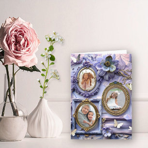 Antike Blumenrahmen-Collage mit sanftem Lavendel Feiertagskarte