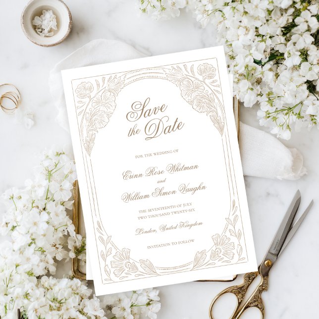 Antike Blumenrahmen Save The Date Einladung (Von Creator hochgeladen)