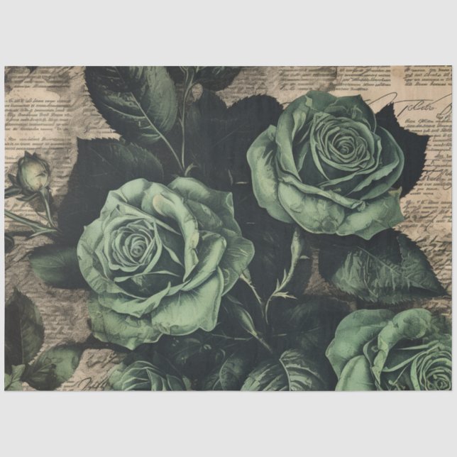 Antike Blumenrose Gründecoupage Seidenpapier (Vorderseite)