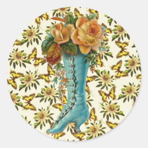 Antike Blumenstiefel Runder Aufkleber