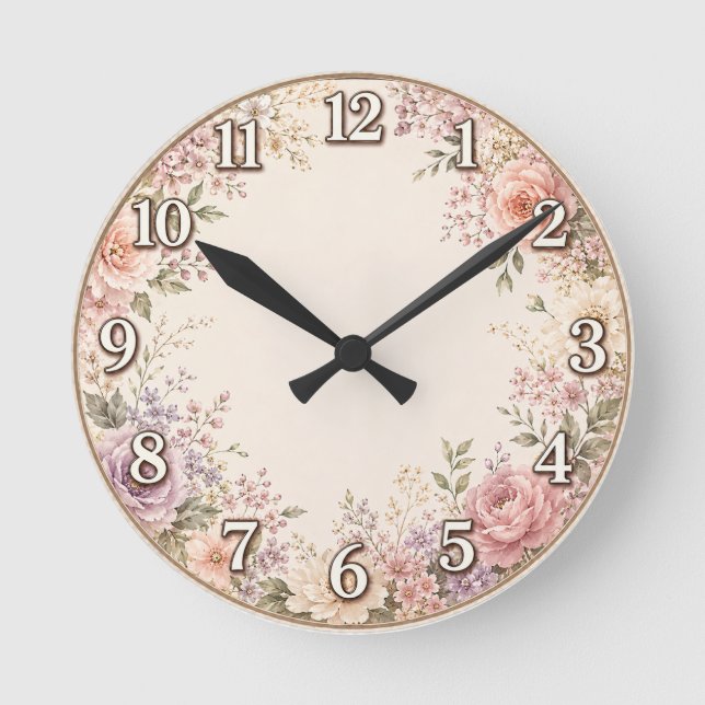 Antike Blumenwanduhr Runde Wanduhr (Vorderseite)