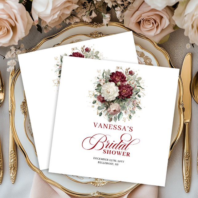 Antike bordeauxrote Hochzeitsdusche Servietten mit (Vintage Burgundy Floral Bridal Shower Napkins)