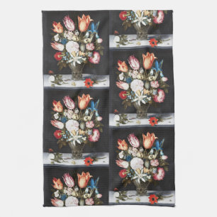 Antike Bosschaert Niederländische Tulpen und Rosen Geschirrtuch