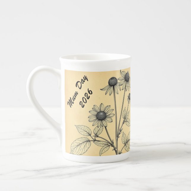 Antike Botanik Kräutertee Minimalistisch Prozellantasse (Links)