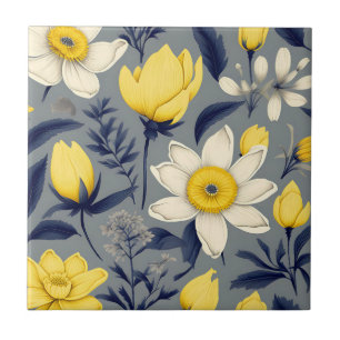 Antike Botanik mit gelber Blume auf Grau Fliese
