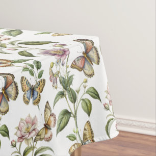 Antike botanische Blumen mit Schmetterling Tischdecke