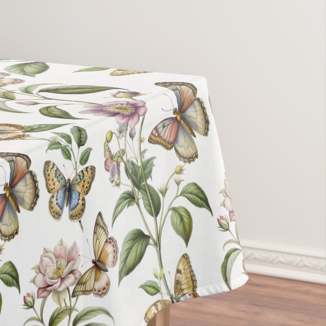 Antike botanische Blumen mit Schmetterling Tischdecke (Beispiel)