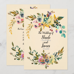 Antike botanische Blumenblätter Creme Hochzeit Einladung