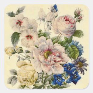 Antike botanische Blumensträuße aus gemischten Blu Quadratischer Aufkleber