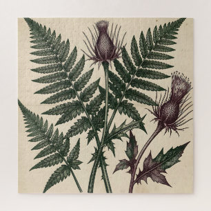 Antike botanische Darstellung von Distel und Farn Puzzle