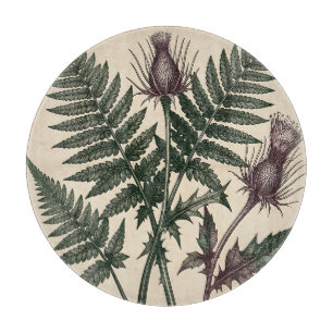Antike botanische Darstellung von Distel und Farn Schneidebrett