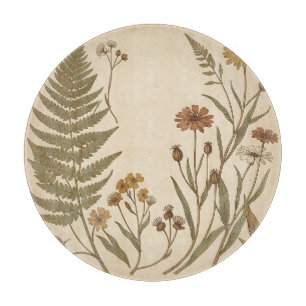 Antike Botanische Farne Wildblumen Vintage Schneidebrett