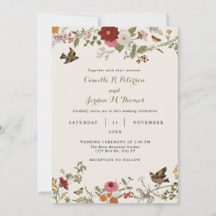 Antike Botanische Florale Hochzeit Einladung