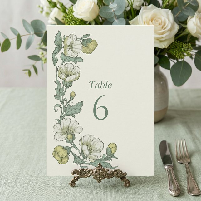 Antike Botanische Florale Salbeigrüne Tischnummer (Vintage Botanical Floral Sage Green Table Number)