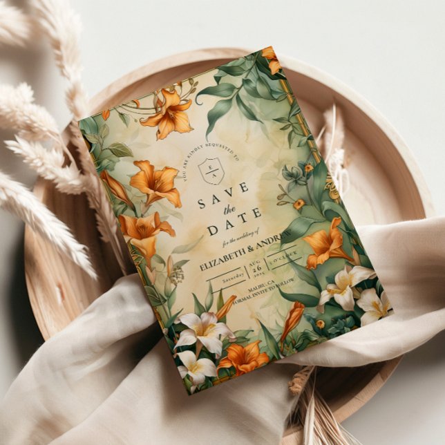 Antike Botanische Hochzeit mit Blumen Save The Date (Von Creator hochgeladen)