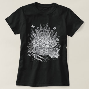 Antike botanische Kräuterkorb-Blumenskizze T-Shirt
