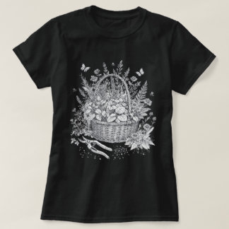 Antike botanische Kräuterkorb-Blumenskizze T-Shirt