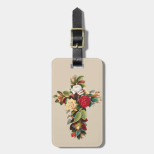 Antike botanische Kreuz-Rosen religiöse Kunst Gepäckanhänger