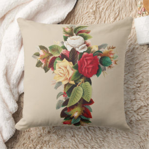 Antike botanische Kreuz-Rosen religiöse Kunst Kissen