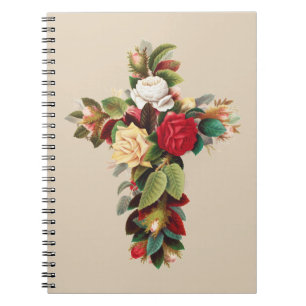 Antike botanische Kreuz-Rosen religiöse Kunst Notizblock