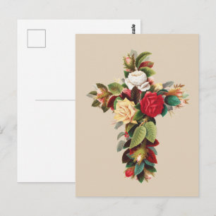 Antike botanische Kreuz-Rosen religiöse Kunst Postkarte