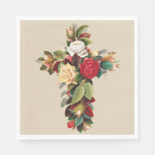 Antike botanische Kreuz-Rosen religiöse Kunst Serviette