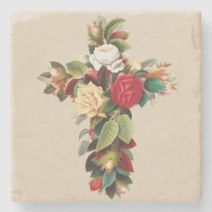 Antike botanische Kreuz-Rosen religiöse Kunst Steinuntersetzer