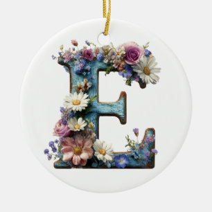 Antike botanische Letter E Blumenvase Keramik Ornament