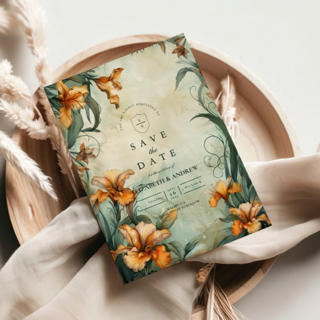Antike Botanische Lilien-Hochzeit Save The Date (Von Creator hochgeladen)