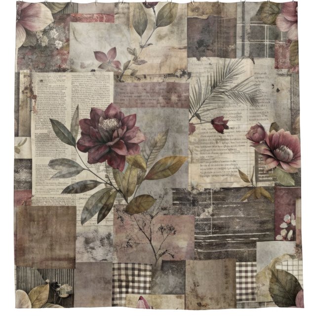 Antike botanische Patchwork-Rustikal (1) Duschvorhang (Vorderseite)