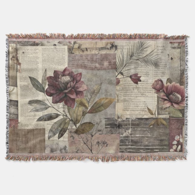 Antike botanische Patchwork-Rustikalie (1) Decke (Vorderseite)