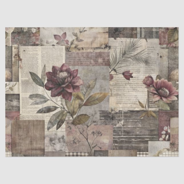 Antike botanische Patchwork-Rustikalität (1) Seidenpapier (Vorderseite)
