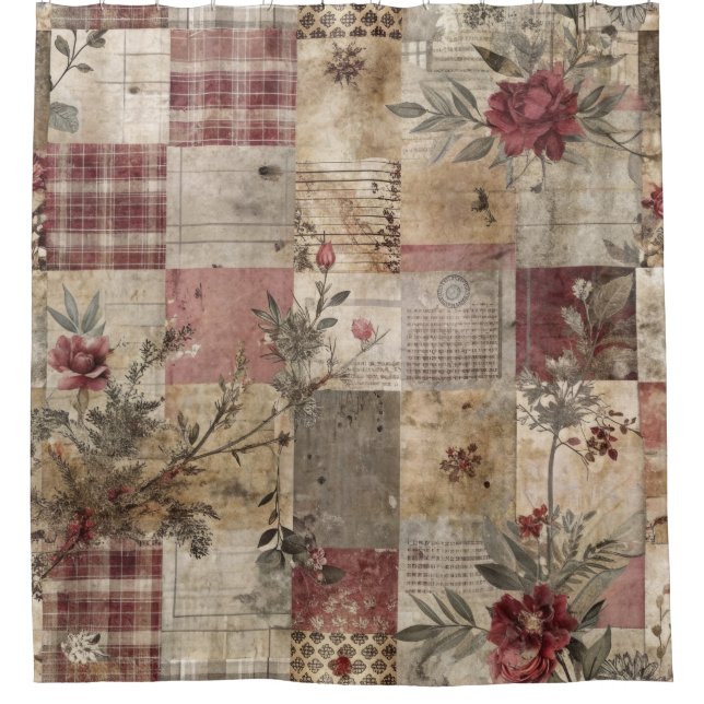 Antike botanische Patchwork-Rustikalität Duschvorhang (Vorderseite)