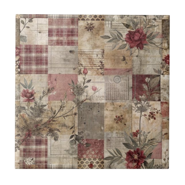 Antike botanische Patchwork-Rustikalität Fliese (Vorderseite)