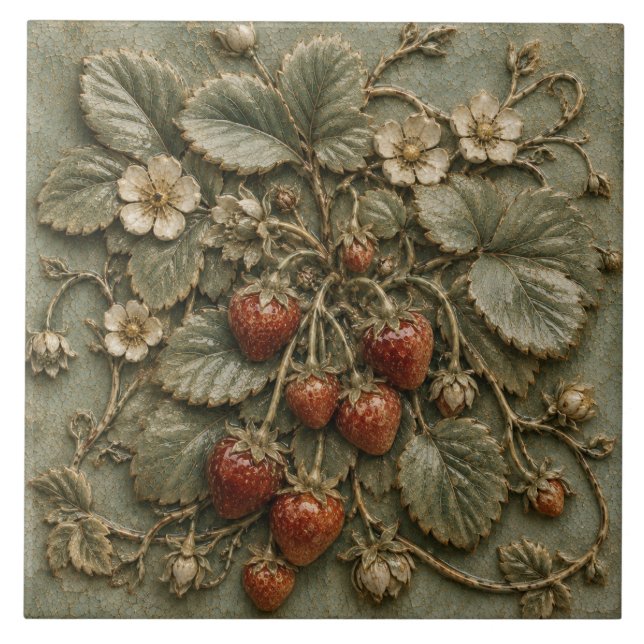 Antike botanische Reliefimitation einer Erdbeerpfl Fliese (Vorderseite)
