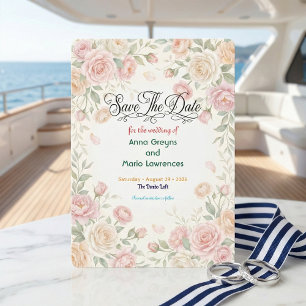 Antike botanische Rose und Pfingstrose Frühling Save The Date