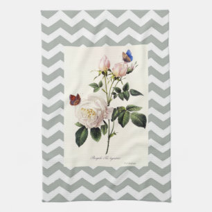 Antike botanische Rose und trendige Chevronstreife Handtuch