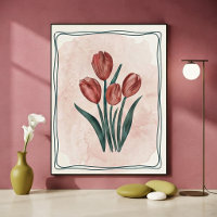 Antike botanische rote Tulpen und Aquarell-Rosé