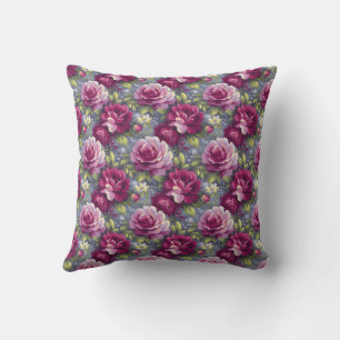 Antike Botanische Rustikale Rosa und Violette Blum Kissen