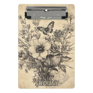 Antike botanische Schmetterlings-Sepia-Herbarium Mini Klemmbrett