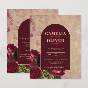 Antike botanische tiefrote Rosen Hochzeit Gold Tex