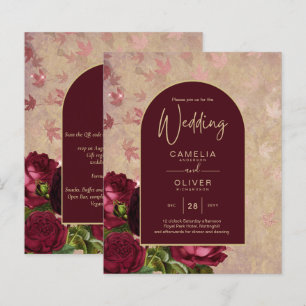 Antike botanische tiefrote Rosen Hochzeit Gold Tex