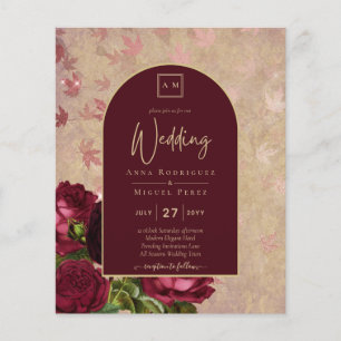 Antike botanische tiefrote Rosen Hochzeit Gold Tex Flyer